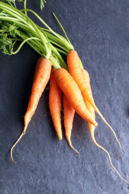 Küçük bebek havuç yeşil yapraklar