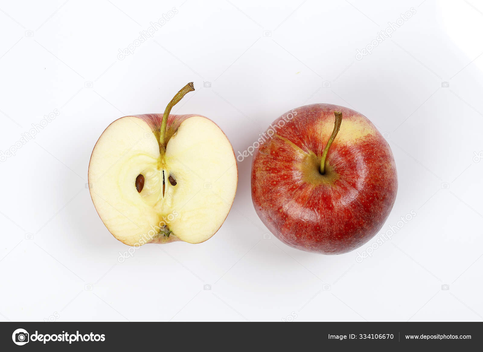 Red Apple Whole Half Cut Slice Top View On White Background Stock Photo Image By C Oqba