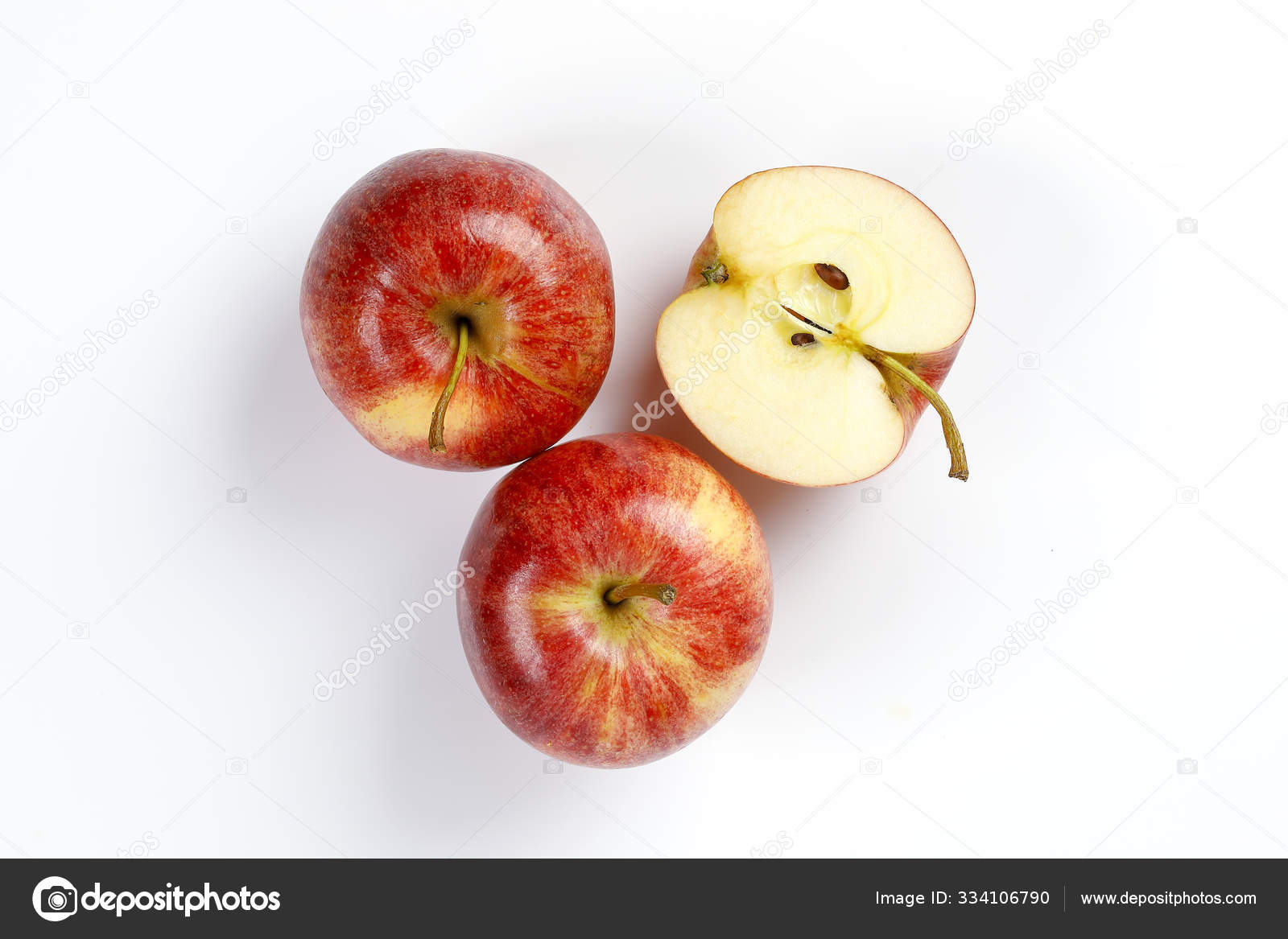 Red Apple Whole Half Cut Slice Top View On White Background Stock Photo Image By C Oqba