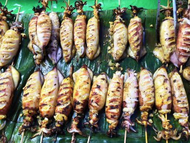 Doldurulmuş mangal kömürü. Yeşil yasaklı sığır balığı.