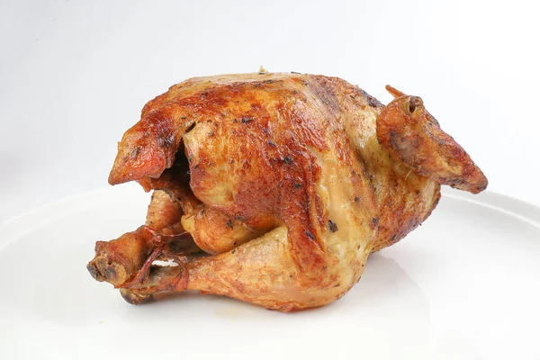 Whole Roasted Grilled Chicken Poultry Bird White Background — Stock Photo, Image