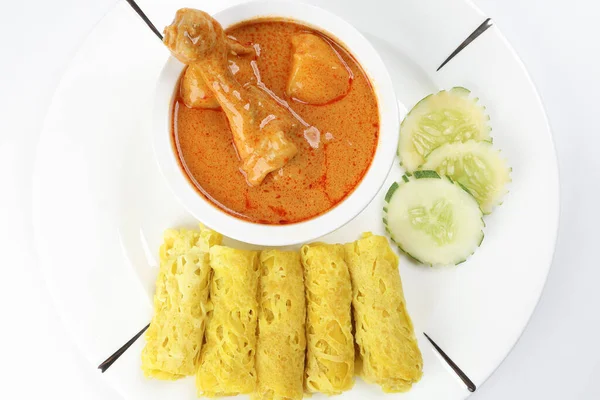 Perinteinen Malaiji Välipala Ruokaa Roti Jala Tarjoillaan Curry Kana Peruna — kuvapankkivalokuva