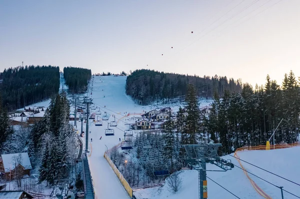 Yaremche. Ukraine. 6 March 2018. Bukovel. Aerial view of the mountains. Carpathians. Winter. Snow. — 스톡 사진