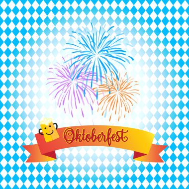Oktoberfest vektörü. Kurdele ve Bira mag ve Havai fişek Oktoberfest Bavyera bayrak desen. Almanya ve Octoberfest Abd'de Oktoberfest Bira festivali