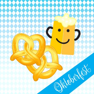 Oktoberfest vektörü. Ekim fest Tebrik kartı. Oktoberfest posteri. Oktoberfest Bavyera bayrak desen bira mag ve simit. Almanya ve Octoberfest Abd'de Oktoberfest Bira festivali