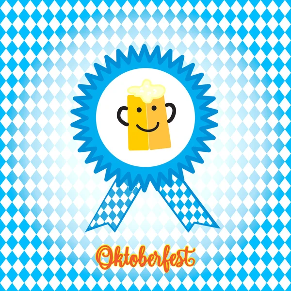 Oktoberfest-Vektor. Bier mag Smiley auf Oktoberfest bayerischen Fahnenmuster. Oktoberfest Bierfest in Deutschland und Oktoberfest in den USA — Stockvektor