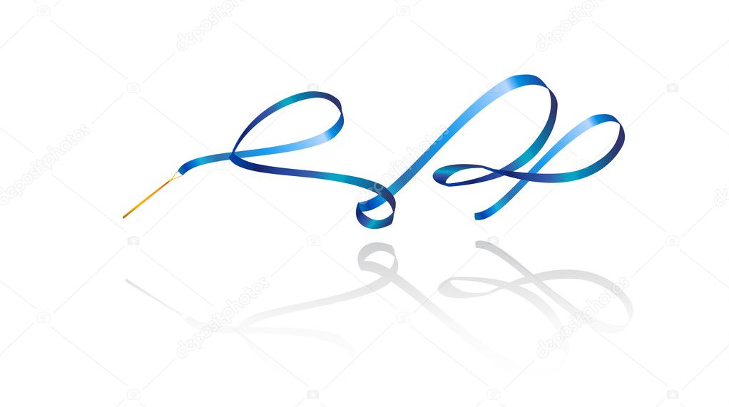Ribbon. Gymnastic. Gymnastics ribbon. Rhythmic gymnastics ribbon, Silhouette blue color with shadow, isolated on white background. Modern gymnastics Ribbon. Sport. Vector Illustration. 2018, 2022. Gymnastic ribbon isolated on white. Dance, Dancer