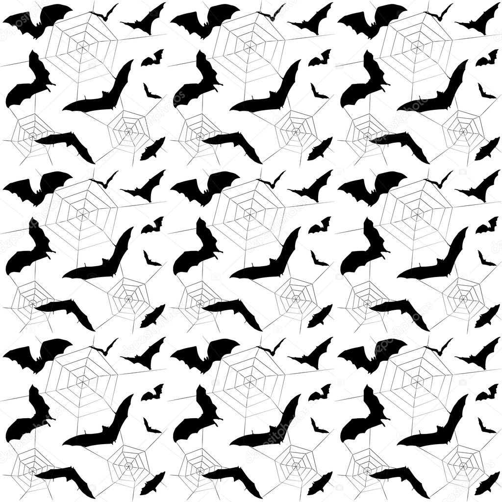 Halloween. Seamless pattern with Halloween bat and spiders web on white background. PRINT