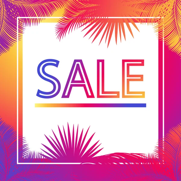 Sale background. Sale Summer. Autumn Sale banner. Black Friday sale, black Friday shopping, cyber Monday, thanksgiving, Holiday shopping. Palm tree frame, palm leaf border, Jungle frame, Safary sunset — Stock Vector