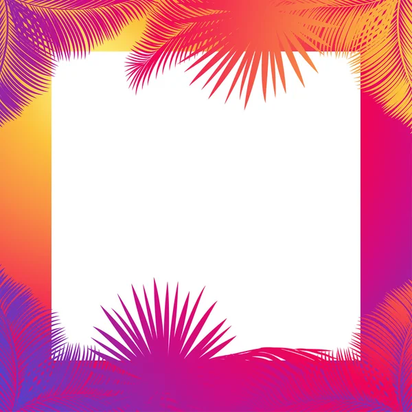 Tropical palm tree leaves frame. Jungle palm tree. Sukkot palm tree leaves frame. Palm leaf frame. Palm branch leaves background. Tropical palm leaf frame with white space for text. Jungle background green leaves. Vector illustration. Summer poster. — Stock Vector