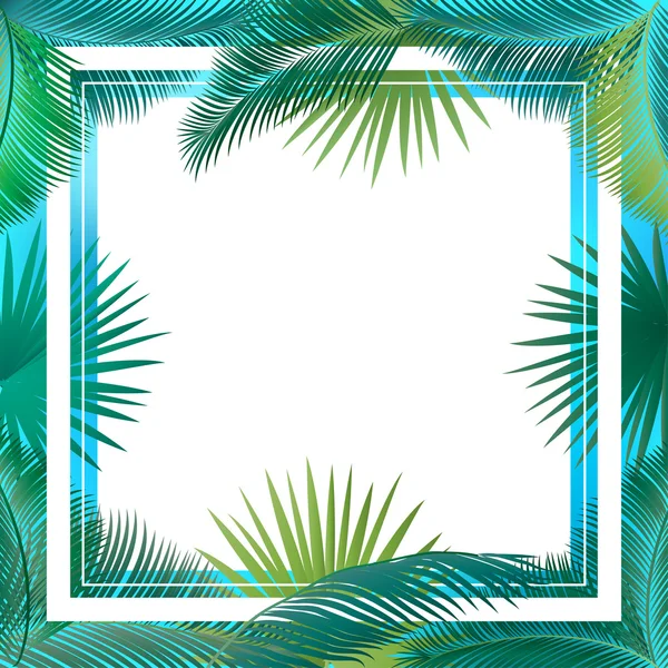 Tropikal palmiye ağacı çerçeve bırakır. Sukkot palmiye ağacı çerçeve bırakır. Palmiye yaprak çerçeve. Palmiye dalı arka plan bırakır. Tropikal palmiye yaprak çerçeve metin için beyaz boşluk ile. Orman arka plan yeşil yaprakları. Vektör çizim. Yaz poster. — Stok Vektör