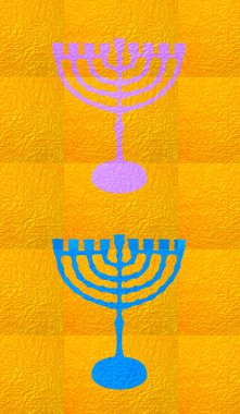 Hanuka Festival ışıkların. Yahudi tatil Hanukkah Menorah (geleneksel Mumluk) Hanukkah mumlar için. Hanukkah Menorah Festival arka plan. Dijital illüstrasyon. Altın Menorah. Hanuka duvar kağıdı