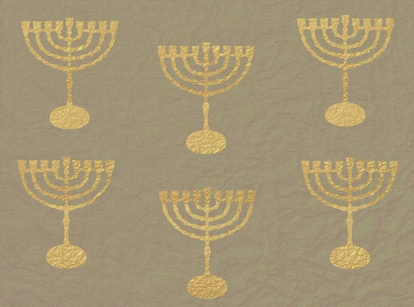 Joodse feestdagen Hanukkah achtergrond met gouden menora (traditionele kandelaar). Het patroon van de stof. Papier textuur. Chanoeka feestelijke behang met menora. Digitale afbeelding — Stockfoto