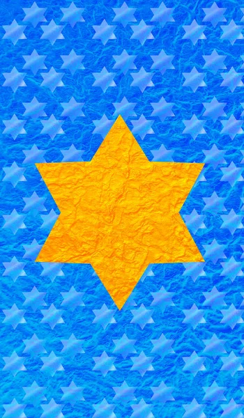 Star of David on blue background. David stars banner. Jewish Holiday stars. Gold stars wallpaper. Israel symbol. — Stock Photo, Image