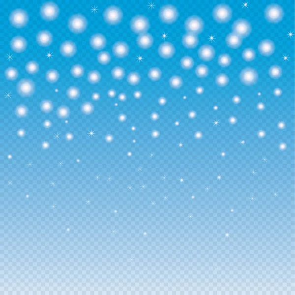 Snow. Neon white glittering snow dust trail sparkling particles on transparent background. Glamour festive illustration. Glitter particles background effect. Sparkling texture. Star dust sparks in explosion. Special light effect. Transparent vector — Stock Vector