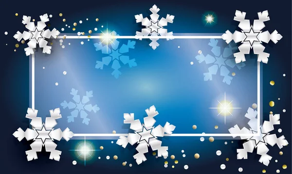 Feliz Navidad y Feliz Año Nuevo tarjeta de felicitación con brillo, copos de nieve de plata, confeti. 2017 efecto de luz de decoración de Navidad. Tarjeta vectorial. Marco de vacaciones de invierno . — Archivo Imágenes Vectoriales