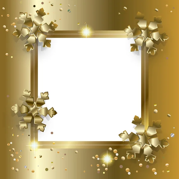 Feliz Navidad y Feliz Año Nuevo fondo de la tarjeta de felicitación con brillo nieve caída, brillo, copos de nieve de oro, confeti. 2017 efecto de luz de decoración de Navidad. Tarjeta vectorial. Marco de vacaciones de invierno . — Vector de stock