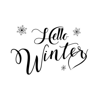 Kış yazı metin mutlu Noeller ve mutlu yeni yıl tebrik kartı için Merhaba. Kış tatili. Vektör çizim 2017.