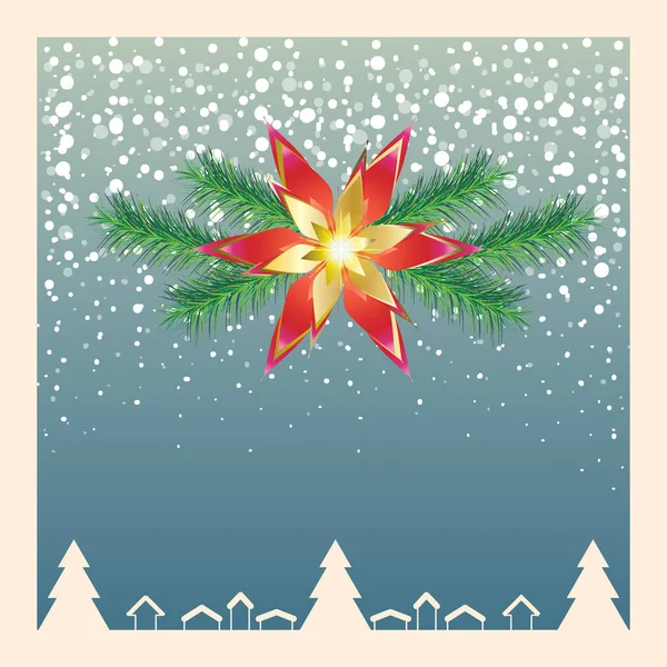 Χαρούμενα Χριστούγεννα και Ευτυχισμένο το νέο έτος ευχετήρια κάρτα με έλατο, ταράνδων, ελαφιών, πόλη, που υπάγονται Νιφάδες χιονιού, ρεαλιστική χιονόπτωσης και διακοσμητικά στοιχεία. 2017 βικτωριανό χειμερινών διακοπών. Διανυσματική ταπετσαρία — Διανυσματικό Αρχείο
