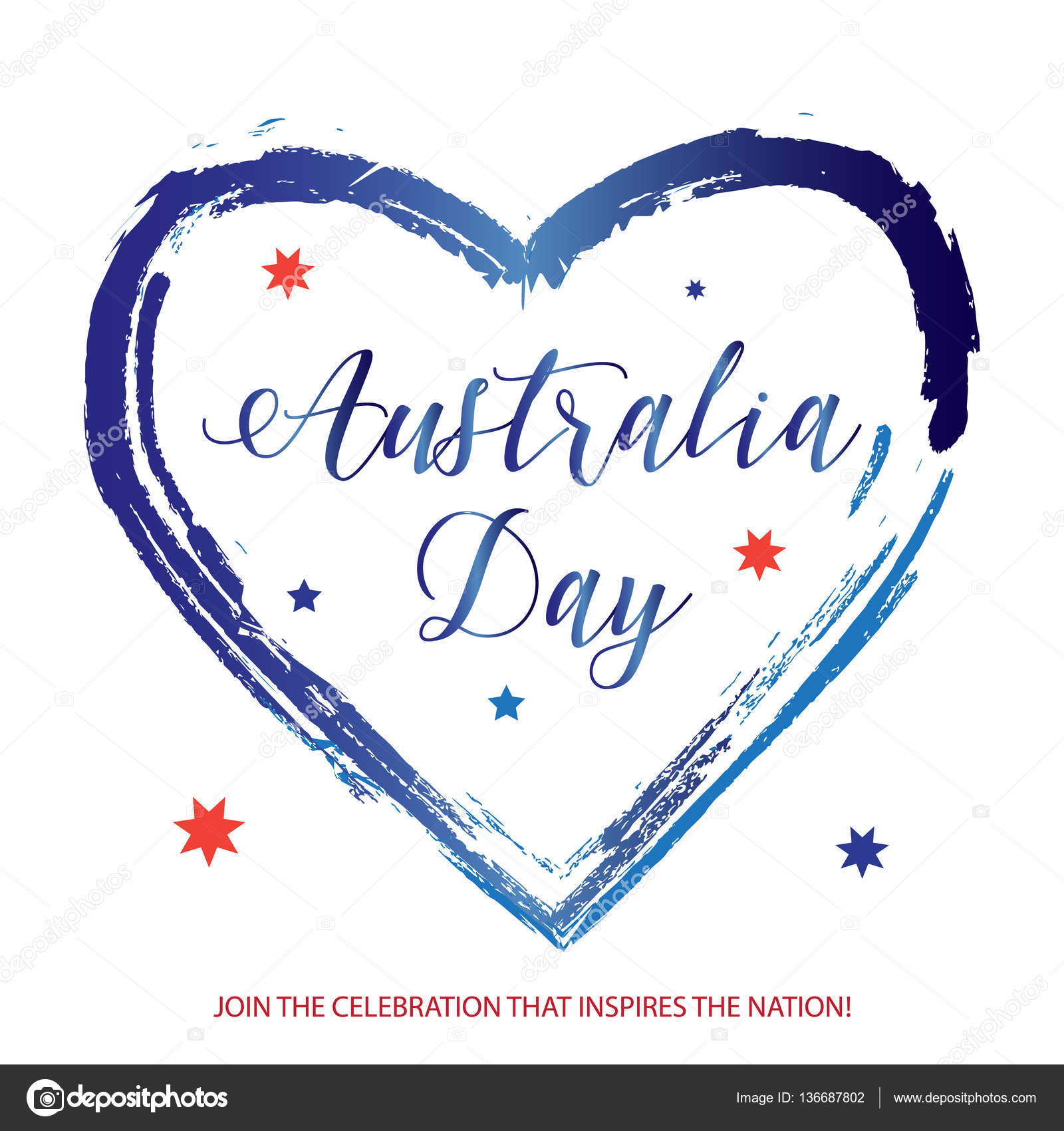 Manifesto di iscrizione giorno 26 gennaio Australia con forma di Manifesto di iscrizione giorno 26 gennaio Australia con forma di cuore colore di ban ra australiana stelle fuochi d artificio nastro rosso