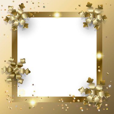Mutlu Noeller ve mutlu yıllar 2022 tebrik kartları için vektör lüks çerçeve kar, parıltı, kar taneleri, hafif efekt, altın element. Noel süsü. Lüks Kış Tatili süsü. Metinler için boş sayfa fotokopisi.