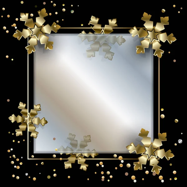 Векторная люксовая рамка для поздравительных открыток на фоне снега, блеска, снежинки, освежающий эффект, золотой элемент. Рождественское украшение. Роскошный орнамент. Плакат Зимних каникул . — стоковый вектор