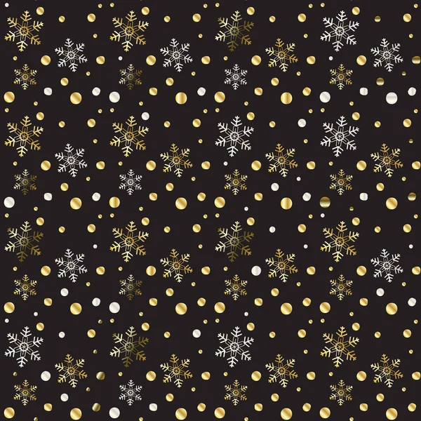 Vectorpatroon. Vrolijk Kerstfeest en Gelukkig Nieuwjaar 2022 wenskaarten feestelijke achtergrond met sneeuw, glitter schittert sneeuwvlokken, confetti lichter effect, goud element. Kerstversiering Luxe ornament Winter Vakantie poster template zwart — Stockvector