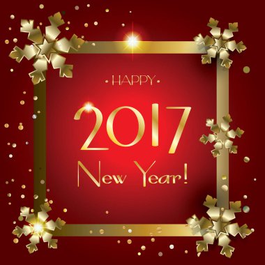 Mutlu yeni yıl tebrik kartları geçmiş kar, çam ağacı, ışıltı, kar taneleri ile yazı 2017. Noel dekorasyonu. Kış tatili poster.