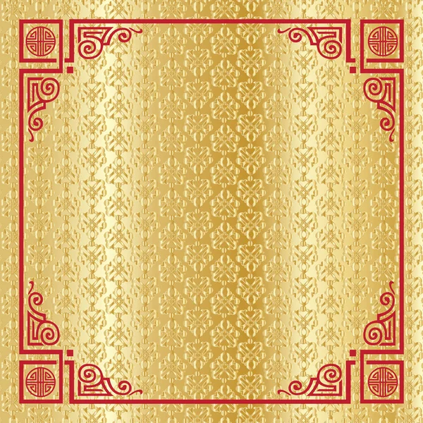 Ano Novo Chinês 2022 de Tiger Holiday cartão festivo fundo de ouro com ornamento tradicional, galo. Decoração chinesa, ilustração do vetor do cartão de presente. Cartão de celebração, cartaz, banner web — Vetor de Stock