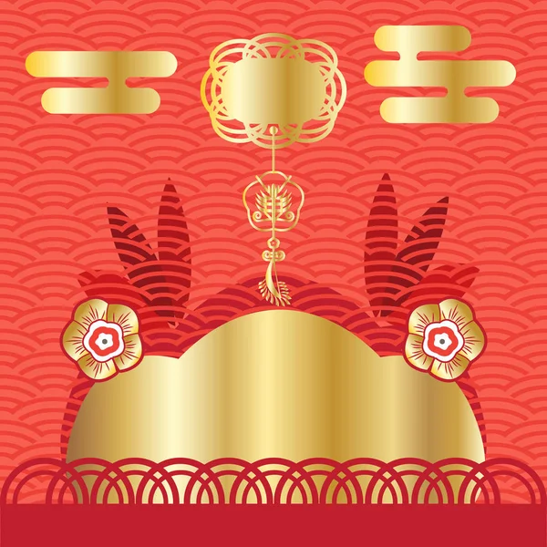 Año Nuevo Chino 2022 de fondo de tarjeta de felicitación Rooster Holiday con adorno tradicional, gallo, traducción jeroglífica: Año Nuevo Chino. Decoración china, Tarjeta de regalo Vector Illustration. Tarjeta de celebración, póster, banner web, tarjeta de patrón de signo — Vector de stock