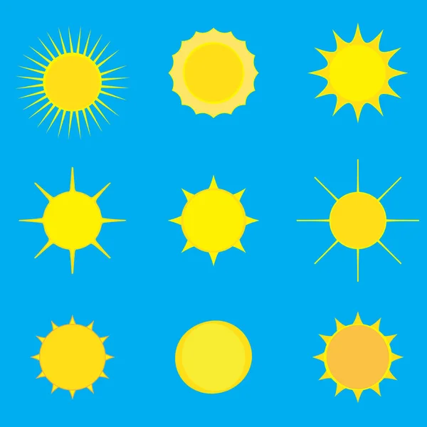 Il sole tramonta. Illustrazione di Sun Icons Vector. Collezione di simboli del Sole modello Arte, Immagine. Per la progettazione dell'interfaccia di previsione meteo. Stendardi stagionali . — Vettoriale Stock