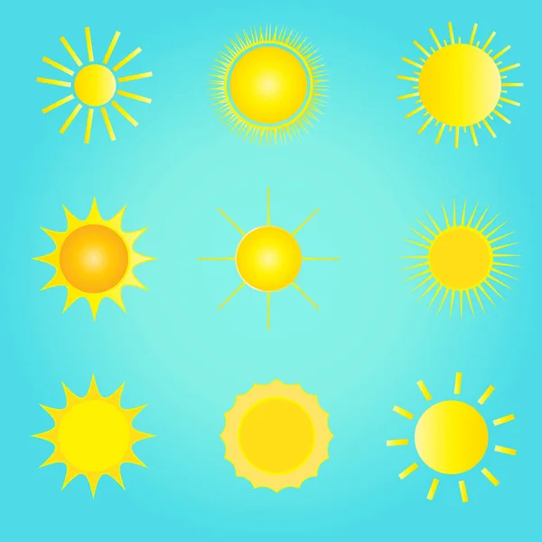 Sun set. Sun Icons Vector illustration. Collection of  Sun symbols template Art, Picture. For Weather forecast interface design. Season banners.