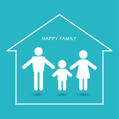 Renkli arka planda izole edilmiş modaya uygun bir şekilde Evde Kalın Aile Simgesi. Web sitesi tasarımı için ebeveyn sembolü, logo, poster, işaret. Anne, baba ve çocuk vektörü. Aile Günü. Sevgi. Ev Instagramı, erkek, kadın, koronavirüs covid-19.