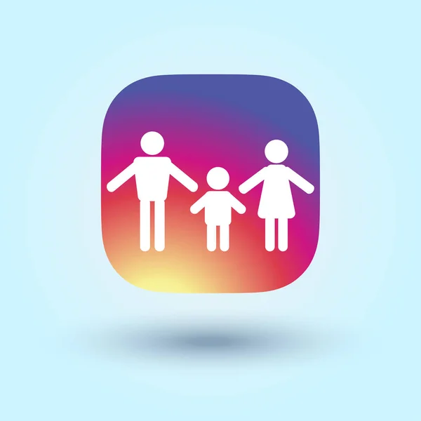 Εικονίδιο οικογένεια σε μοντέρνο επίπεδο στυλ απομονώνεται σε πολύχρωμο φόντο. Χρώμα στο Instagram. Ευτυχισμένη οικογένεια. Το σύμβολο των γονέων για το σχεδιασμό της τοποθεσίας Web, λογότυπο, αφίσα, πινακίδα. Η εικόνα της μητέρας, του πατέρα και του παιδιού. Οικογενειακή μέρα. Αγάπη. Σπίτι — Διανυσματικό Αρχείο