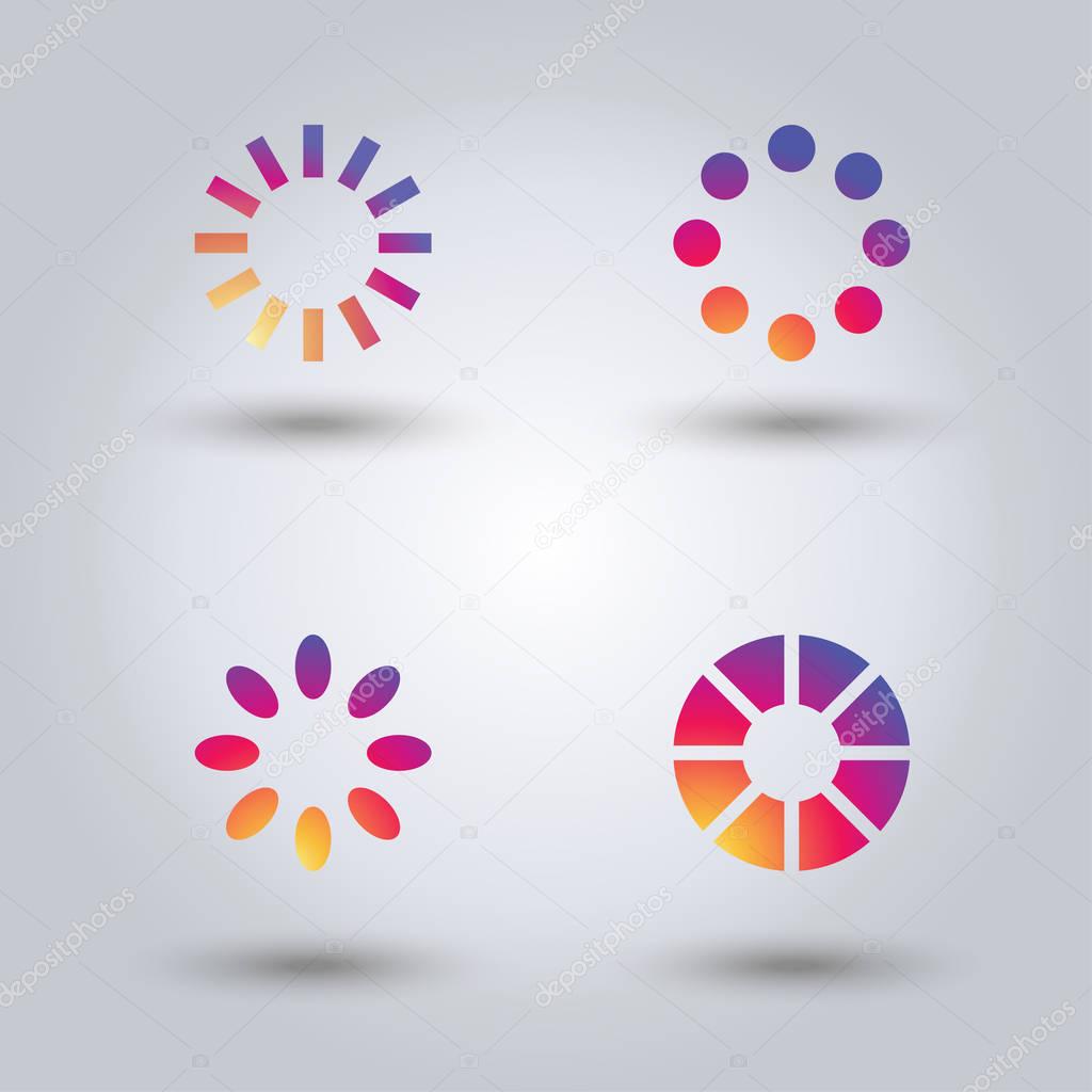 loading icon. preloader symbol. Set of loading icons, symbols, labels, buttons Flat design, vector Illustration. Instagram color style.