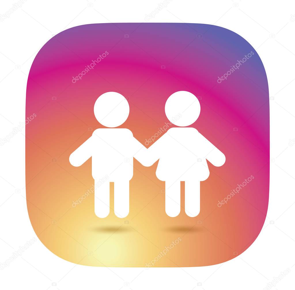 Boy and Girl icon. Happy kids Icon in trendy flat style isolated on colorful background. Instagram color logo Children symbol for web site design, logo, poster, sign. Boy and girl Vector illustration. Instagram, app icon, social media