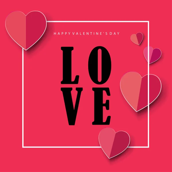 Happy Valentines Day greeting card. Calligraphy classic Vector illustration. Romantic poster with Love text logo, futuristic red heart background. Love, Wedding Day poster, banner, e-card, brochure layout. — Stock Vector