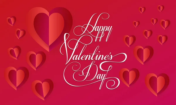 Boldog Valentin-nap-üdvözlőlap elrendezés. Vektor sablon illusztráció. Romantikus poszter szívvel, ünnepi háttér. Szerelem, poszter, zászló, e betű-kártya, képeslap boríték. Reklám, Marketing, címke, kalligráfia poszter tervezésével Origami vágott papír szív — Stock Vector