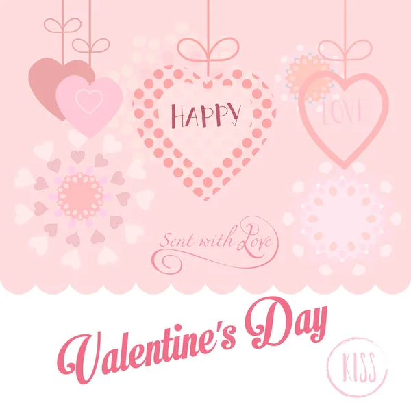 Valentijnsdag of trouwdag wenskaart hart, feestelijke roze handgemaakte achtergrond Vector sjabloon. Romantische poster. Liefde, romantiek gebeurtenis, banner, e-card, typografie briefkaart envelop. Reclame, kalligrafie retro design — Stockvector