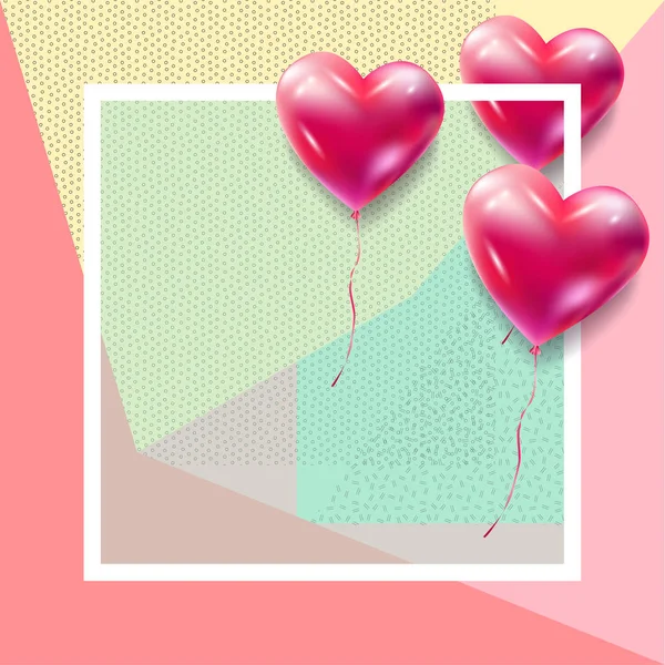 Šťastný Valentýn vector šablony přání. Romantický plakát s balónky srdce, slavnostní pozadí. Láska, plakát, banner, ručně vyrobené e-card. Reklama, design. — Stockový vektor