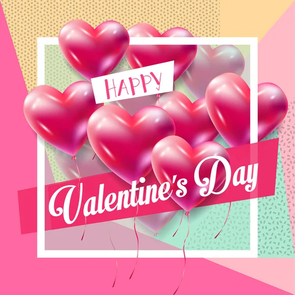 Buon San Valentino modello vettoriale biglietto di auguri. Manifesto romantico con palloncini cuori, sfondo festivo. Amore, poster, banner, e-card fatta a mano. Pubblicità, design . — Vettoriale Stock