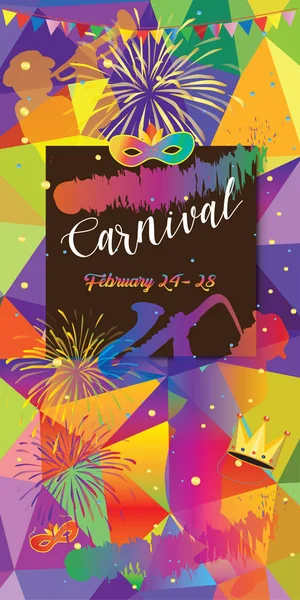 Carnaval de Mardi Gras, Festival de Música, Cartel de máscaras, diseño de invitaciones. Vector Funfair, desfile de entradas divertidas, diseño de pancartas con confeti, músicos, máscara de carnaval, corona, emblema de máscara de flor de lis — Vector de stock