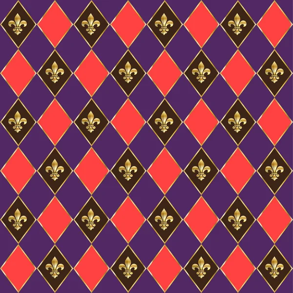 Karneval, Festival, maskerad affisch, inbjudan rutig geometriska mönsterdesign. Mardi Gras-karneval mönster med fleur-de-lis. Mardi Gras oändliga bakgrund, textur, wrapper illustration. Vintage prydnad — Stock vektor