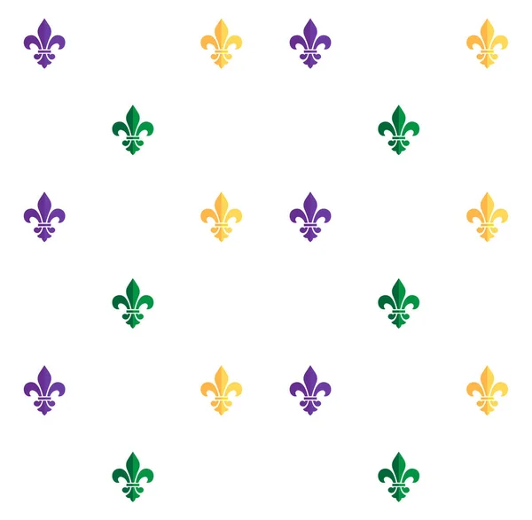 Fleur-de-Lis sömlösa mönster. Mardi Gras-karneval, musikfestival, maskerad affisch, inbjudan mönsterdesign. Bakgrundsdesign med fleur de lis franska symboler. Carnival emblem. Vintage blommig element. Vector dekoration. Dekorativ prydnad. — Stock vektor