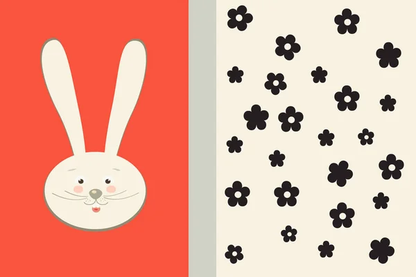 Happy Easter Holiday, Easter Egg and Rabbit and ribbon, Easter Bunny. Greeting card background. Cute Rabbit Flat retro. Vector Illustration, vintage style. For Art Print Fashion, Web design Decoration — Stock Vector