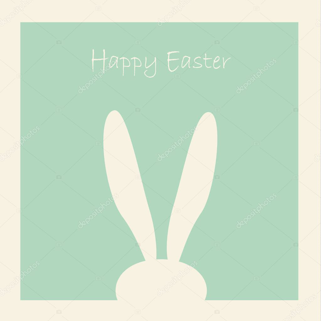 Happy Easter Holiday, Easter Egg and Rabbit and ribbon, Easter Bunny. Greeting card background. Cute Rabbit Flat retro. Vector Illustration, vintage style. For Art Print Fashion, Web design Decoration
