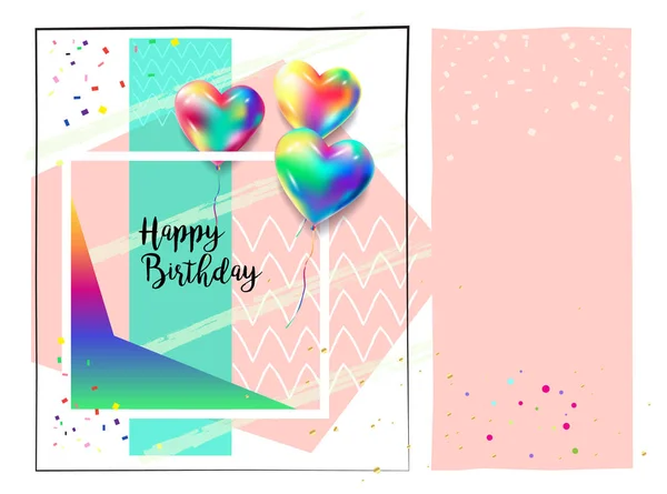 Happy Birthday greeting card with Carnival, Music Festival, Masquerade design elements, heart balloons. vector illustration. Retro style — Stock Vector