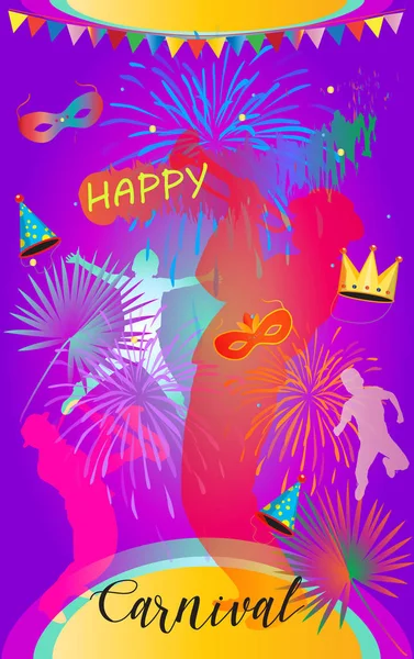 Carnival, Music Festival, Masquerade poster, invitation design. Design with confetti, musicians, carnival venetian mask, crown, fleur de lis symbols — Stock Vector