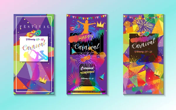 Set Carnaval, Festival de Música, Cartel de máscaras, Diseño de invitaciones. Diseño con confeti, músicos, carnaval máscara veneciana, corona, flor de lis símbolos — Archivo Imágenes Vectoriales