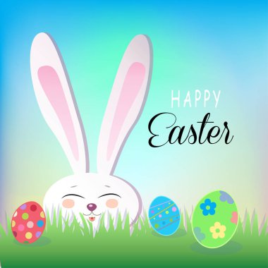 Mutlu Paskalya tatili, Paskalya tavşanı ve Paskalya yumurtaları, şerit, Paskalya tavşanı. Tebrik kartı arka plan. Sevimli tavşan düz. Vektör çizim, modern tarz. Sanat Yazdır moda, Web Tasarım dekorasyon, afiş, Web afiş, el ilanı, reklam, pazarlama